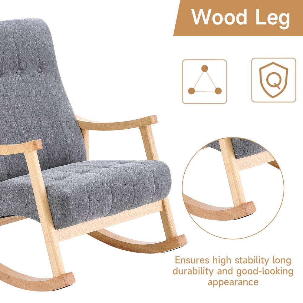 85cm D Solid Wood Rocking Chair with Velvet Upholstered - House Comfort