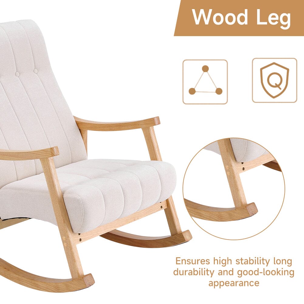 85cm D Solid Wood Rocking Chair with Velvet Upholstered - House Comfort