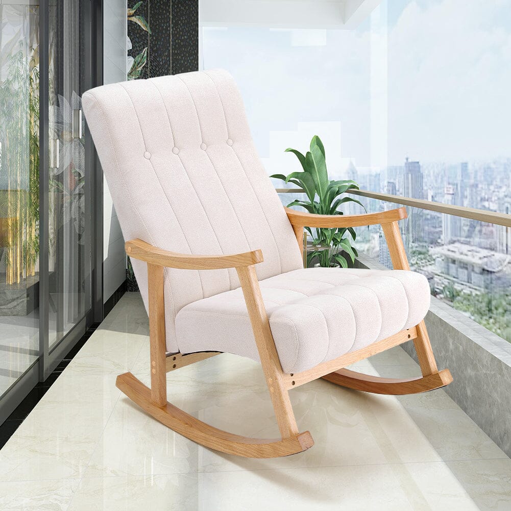 85cm D Solid Wood Rocking Chair with Velvet Upholstered - House Comfort
