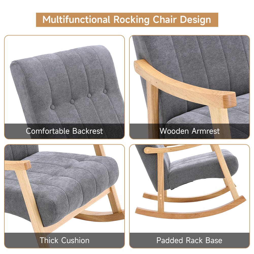 85cm D Solid Wood Rocking Chair with Velvet Upholstered - House Comfort