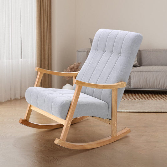 85cm D Solid Wood Rocking Chair with Velvet Upholstered - House Comfort