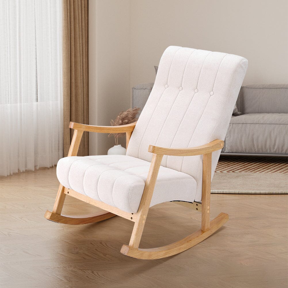 85cm D Solid Wood Rocking Chair with Velvet Upholstered - House Comfort