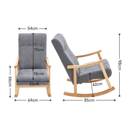 85cm D Solid Wood Rocking Chair with Velvet Upholstered - House Comfort