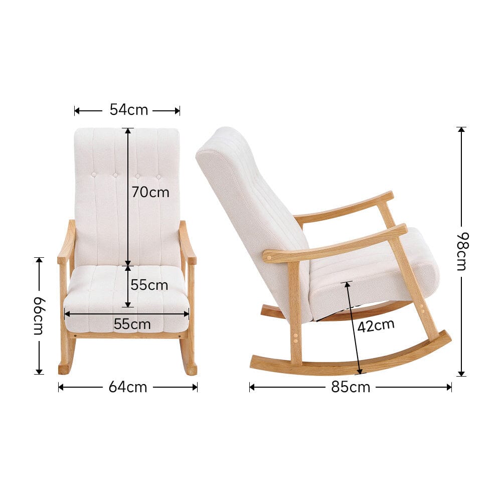 85cm D Solid Wood Rocking Chair with Velvet Upholstered - House Comfort