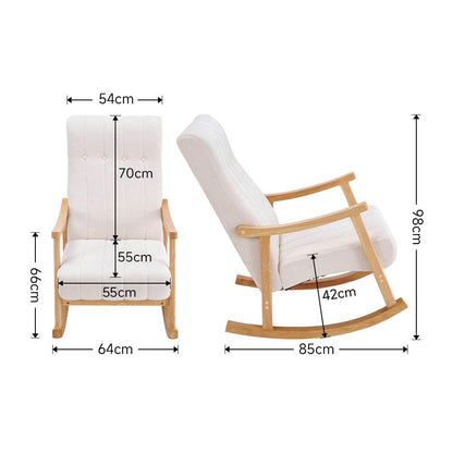 85cm D Solid Wood Rocking Chair with Velvet Upholstered - House Comfort