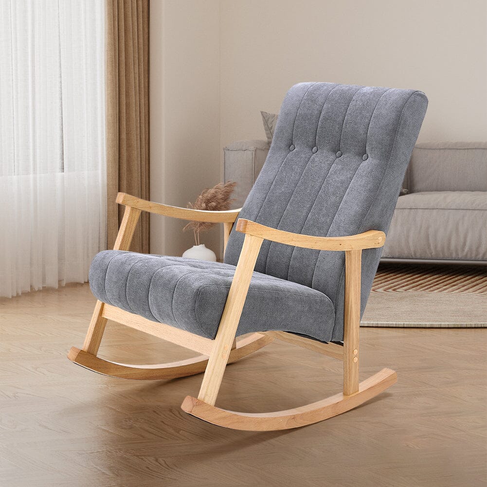 85cm D Solid Wood Rocking Chair with Velvet Upholstered - House Comfort