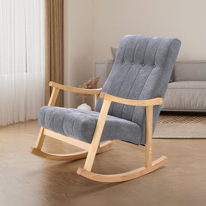 85cm D Solid Wood Rocking Chair with Velvet Upholstered - House Comfort