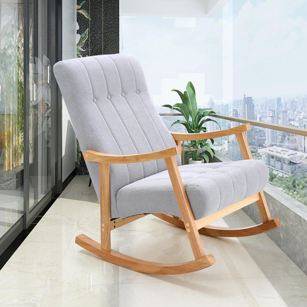 85cm D Solid Wood Rocking Chair with Velvet Upholstered - House Comfort