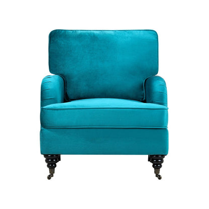 85cm Height Teal Velvet Padded Armchair with Removable Cushion - House Comfort