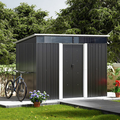 8.5X4ft/ 8.5X6ft Metal Garden Bike Sheds Storage Shed with Lockable Sliding Doors - House Comfort