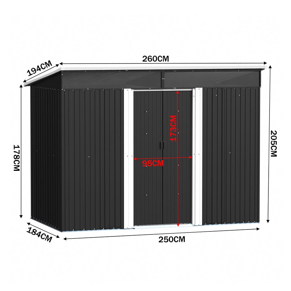 8.5X4ft/ 8.5X6ft Metal Garden Bike Sheds Storage Shed with Lockable Sliding Doors - House Comfort