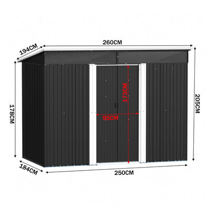 8.5X4ft/ 8.5X6ft Metal Garden Bike Sheds Storage Shed with Lockable Sliding Doors - House Comfort