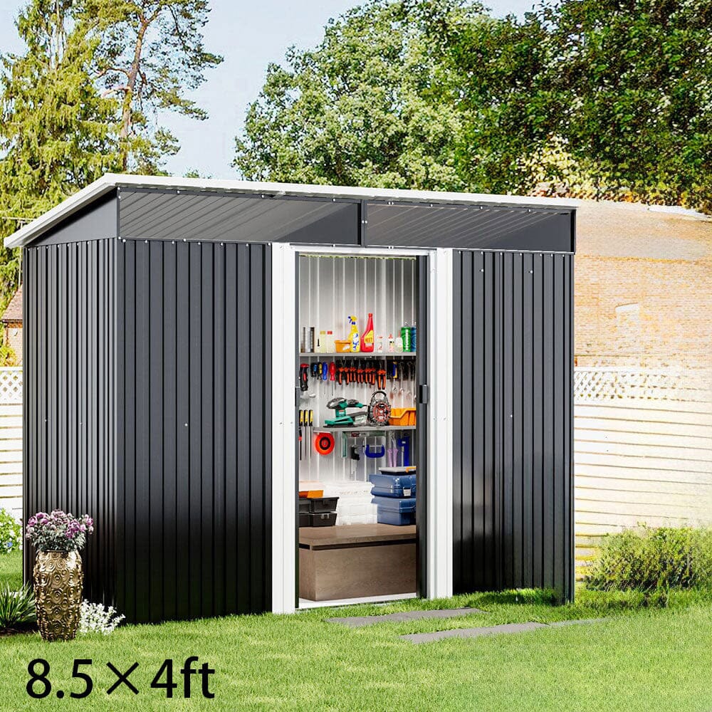 8.5X4ft/ 8.5X6ft Metal Garden Bike Sheds Storage Shed with Lockable Sliding Doors - House Comfort