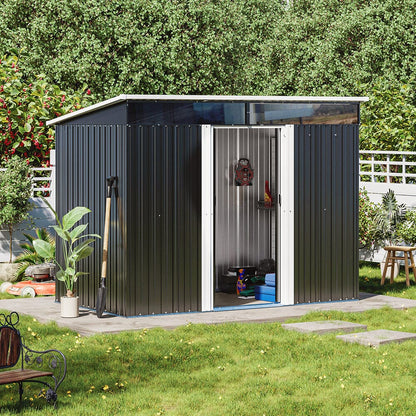 8.5X4ft/ 8.5X6ft Metal Garden Bike Sheds Storage Shed with Lockable Sliding Doors - House Comfort