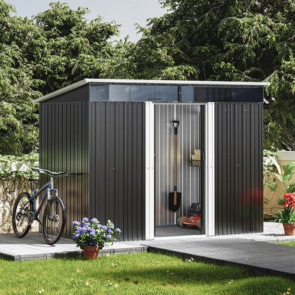 8.5X4ft/ 8.5X6ft Metal Garden Bike Sheds Storage Shed with Lockable Sliding Doors - House Comfort