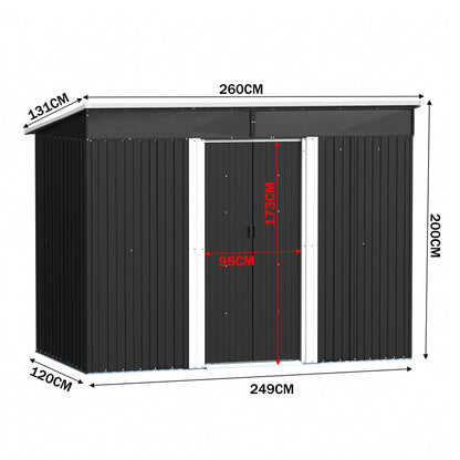 8.5X4ft/ 8.5X6ft Metal Garden Bike Sheds Storage Shed with Lockable Sliding Doors - House Comfort