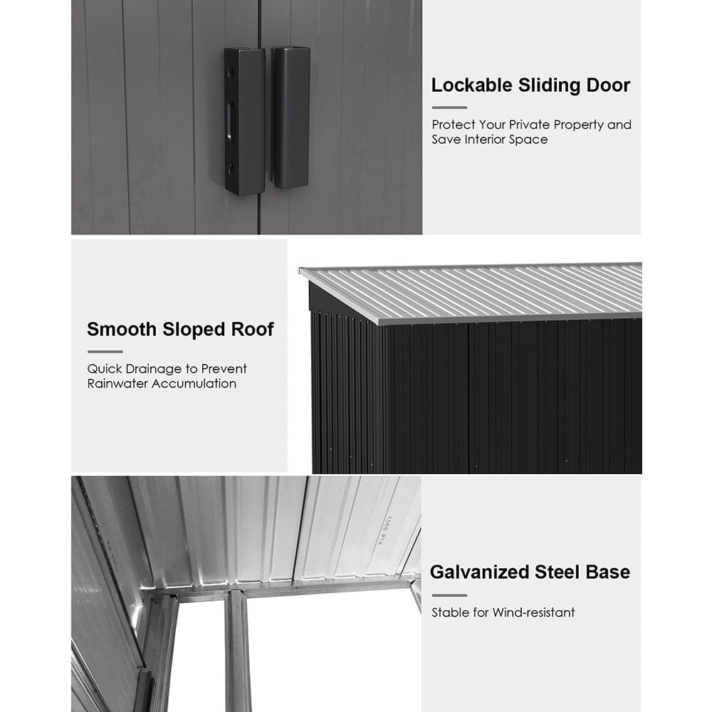 8.5X4ft/ 8.5X6ft Metal Garden Bike Sheds Storage Shed with Lockable Sliding Doors - House Comfort