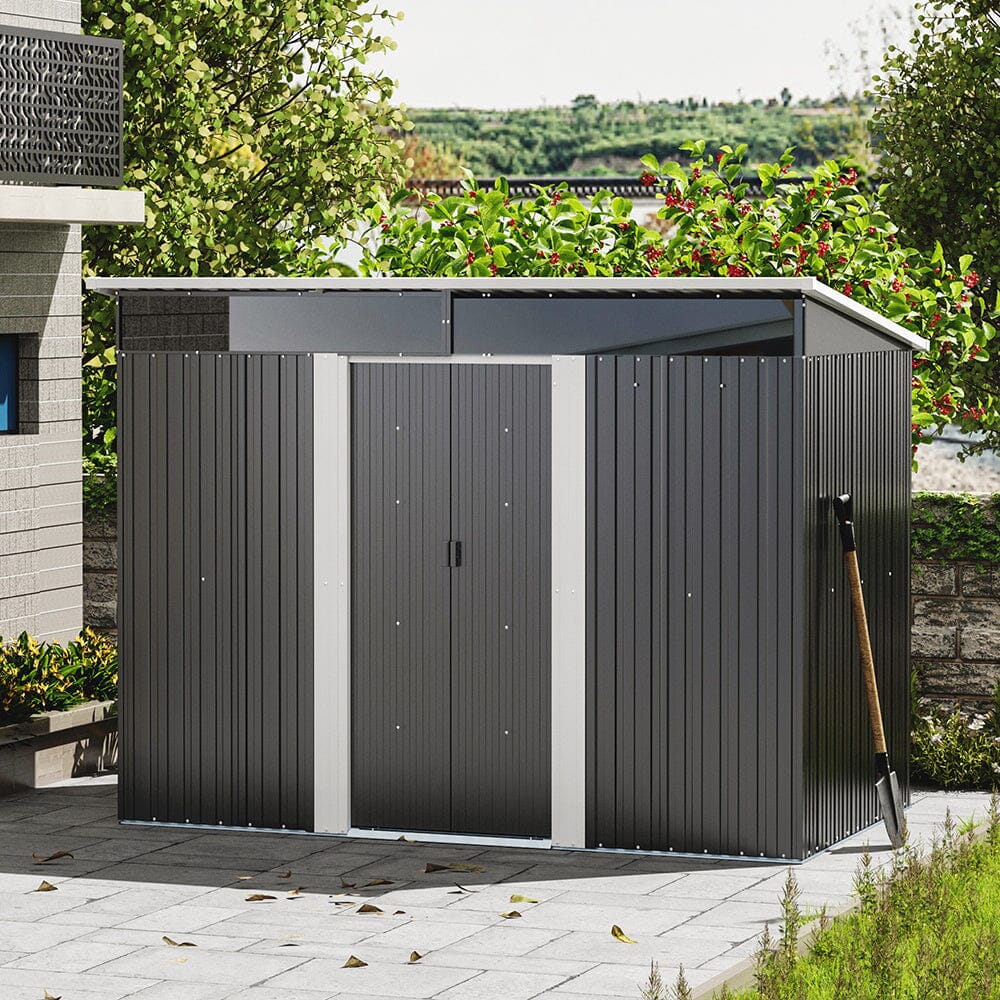 8.5X4ft/ 8.5X6ft Metal Garden Bike Sheds Storage Shed with Lockable Sliding Doors - House Comfort
