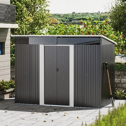 8.5X4ft/ 8.5X6ft Metal Garden Bike Sheds Storage Shed with Lockable Sliding Doors - House Comfort