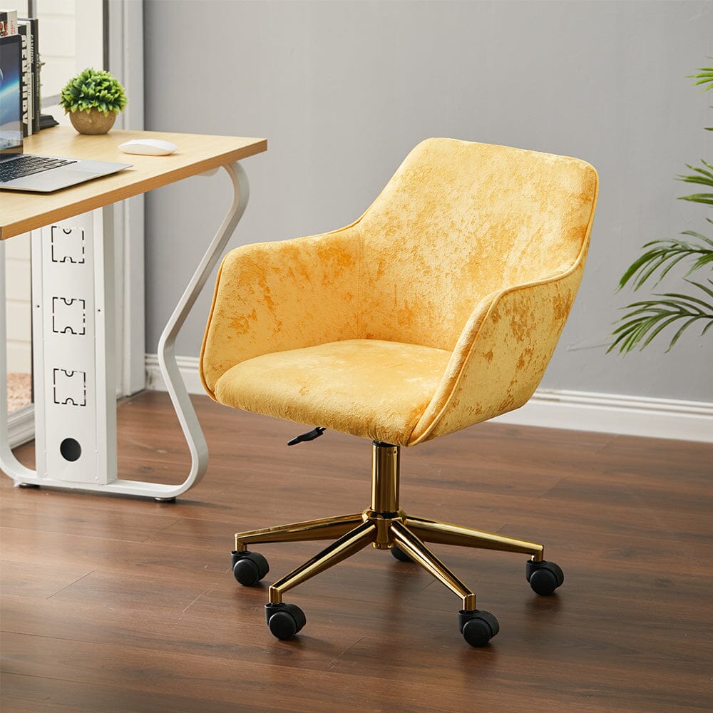 88cm Height Velvet Upholstered Home Office Swivel Task Chair with Flared Arms - House Comfort