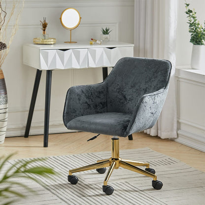 88cm Height Velvet Upholstered Home Office Swivel Task Chair with Flared Arms - House Comfort
