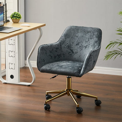88cm Height Velvet Upholstered Home Office Swivel Task Chair with Flared Arms - House Comfort