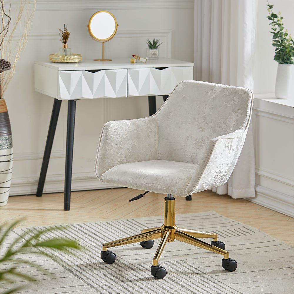 88cm Height Velvet Upholstered Home Office Swivel Task Chair with Flared Arms - House Comfort