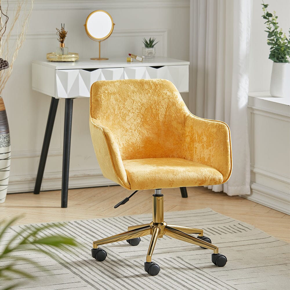 88cm Height Velvet Upholstered Home Office Swivel Task Chair with Flared Arms - House Comfort