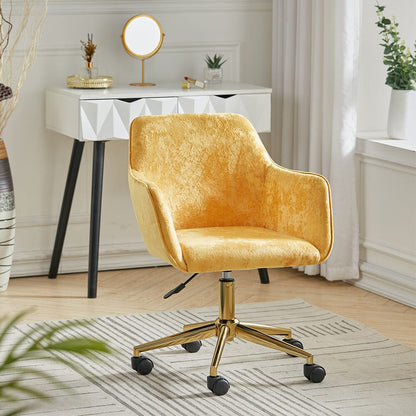 88cm Height Velvet Upholstered Home Office Swivel Task Chair with Flared Arms - House Comfort