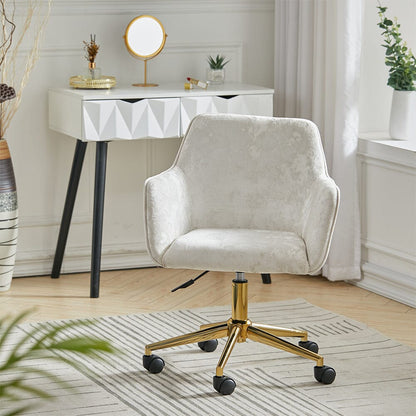 88cm Height Velvet Upholstered Home Office Swivel Task Chair with Flared Arms - House Comfort