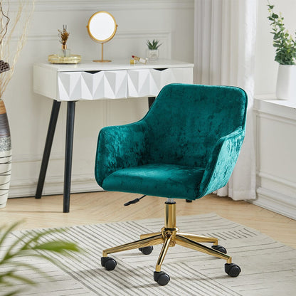 88cm Height Velvet Upholstered Home Office Swivel Task Chair with Flared Arms - House Comfort