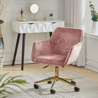 88cm Height Velvet Upholstered Home Office Swivel Task Chair with Flared Arms - House Comfort
