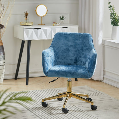 88cm Height Velvet Upholstered Home Office Swivel Task Chair with Flared Arms - House Comfort
