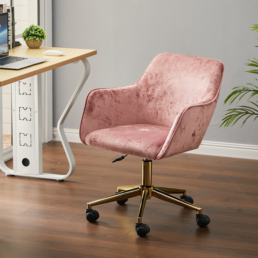 88cm Height Velvet Upholstered Home Office Swivel Task Chair with Flared Arms - House Comfort