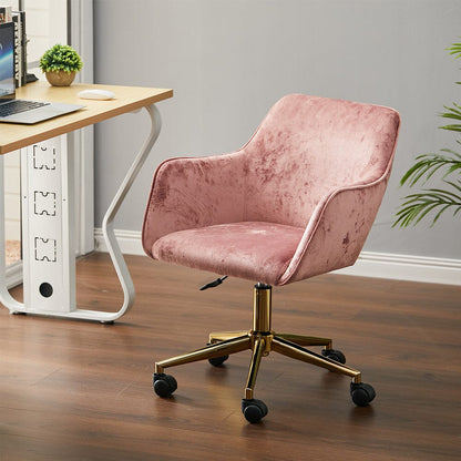 88cm Height Velvet Upholstered Home Office Swivel Task Chair with Flared Arms - House Comfort