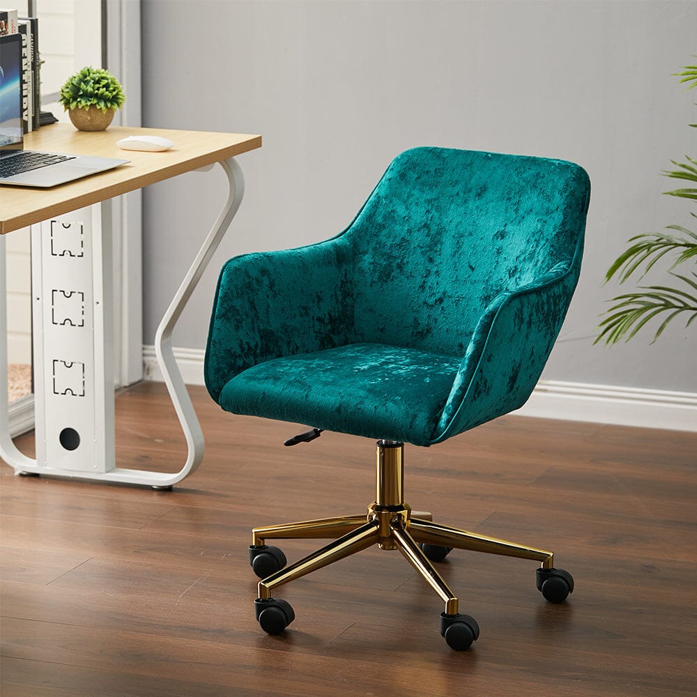 88cm Height Velvet Upholstered Home Office Swivel Task Chair with Flared Arms - House Comfort