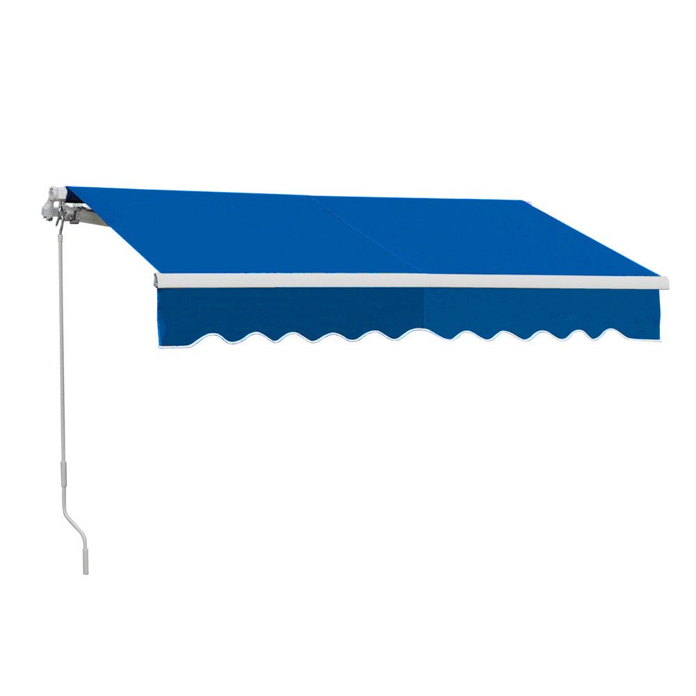 8ft - 10ft Retractable Patio Awning Blue Manual Shelter - House Comfort