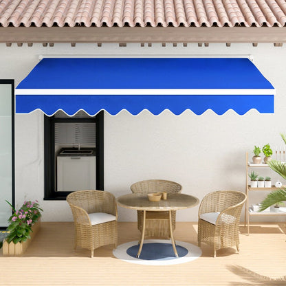 8ft - 10ft Retractable Patio Awning Blue Manual Shelter - House Comfort