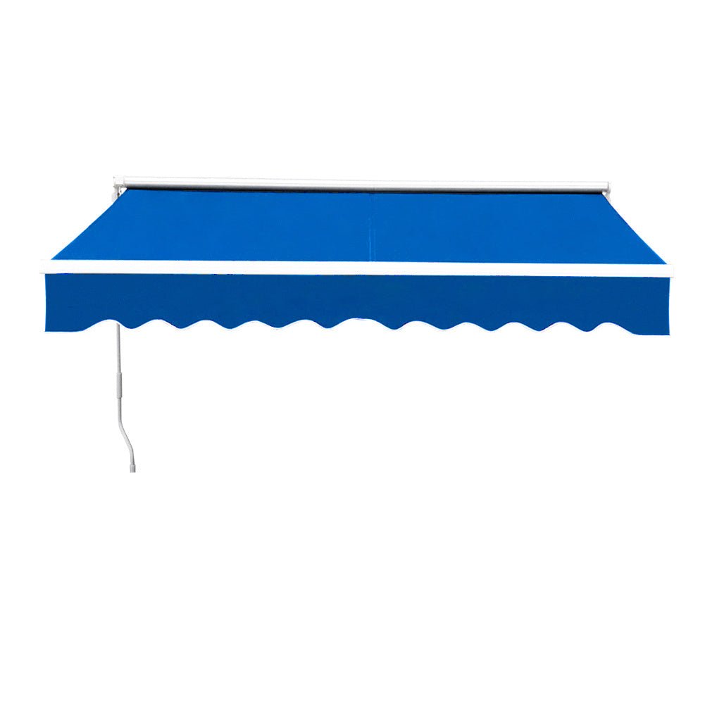 8ft - 10ft Retractable Patio Awning Blue Manual Shelter - House Comfort
