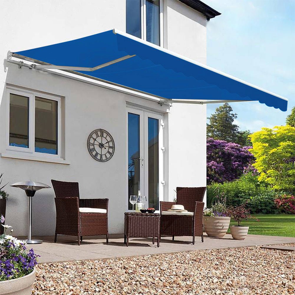 8ft - 10ft Retractable Patio Awning Blue Manual Shelter - House Comfort