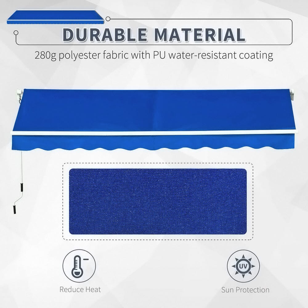 8ft - 10ft Retractable Patio Awning Blue Manual Shelter - House Comfort