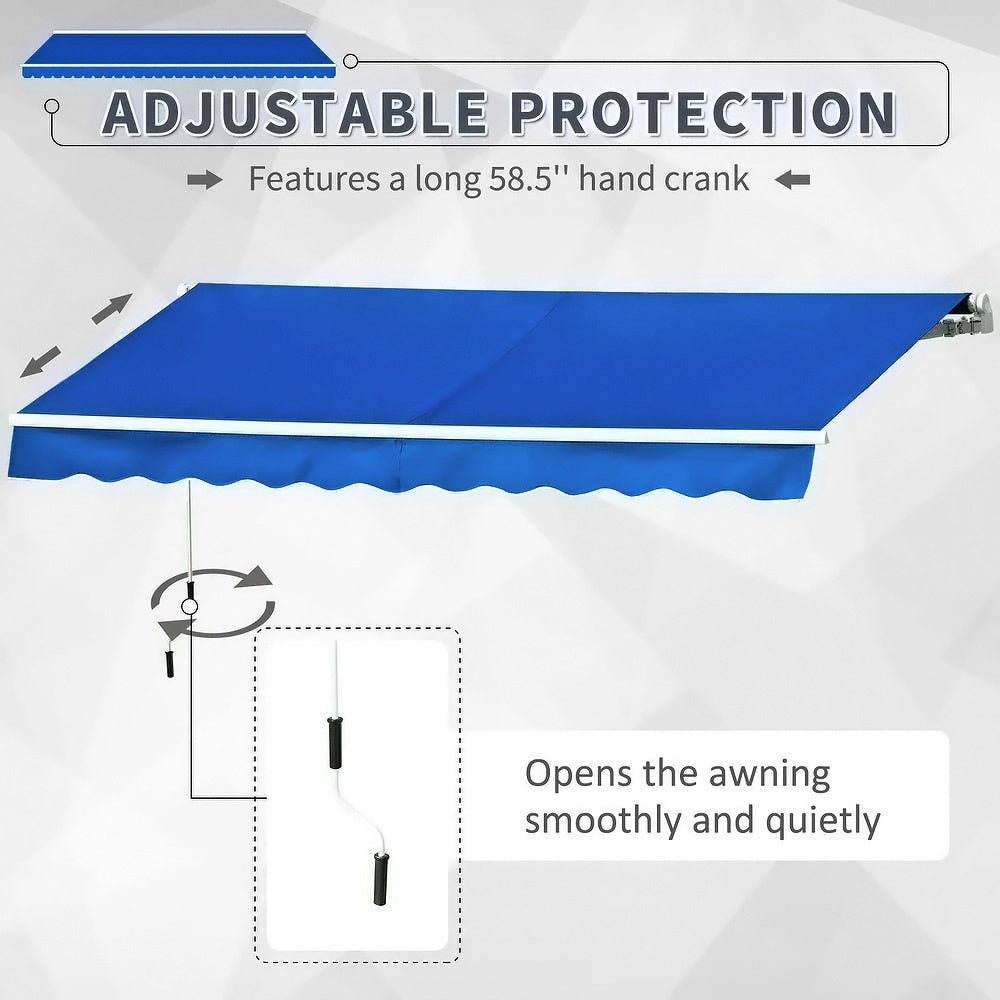 8ft - 10ft Retractable Patio Awning Blue Manual Shelter - House Comfort