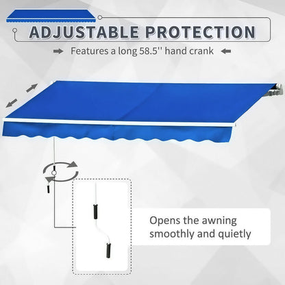 8ft - 10ft Retractable Patio Awning Blue Manual Shelter - House Comfort