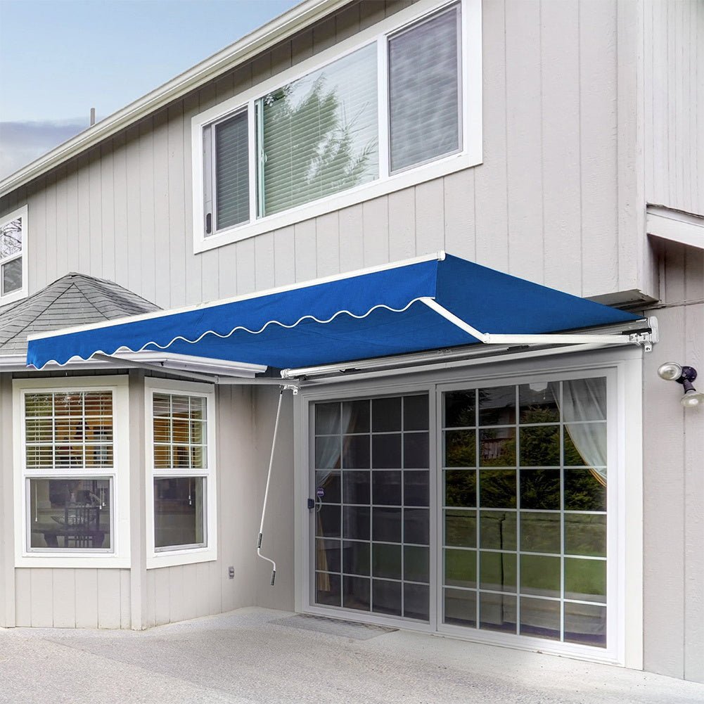 8ft - 10ft Retractable Patio Awning Blue Manual Shelter - House Comfort