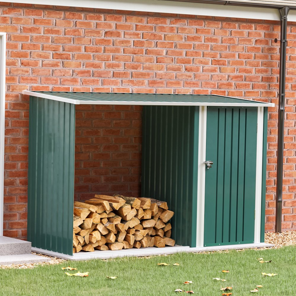 8ft Wood Outdoor Firewood Log Storage Shed - House Comfort