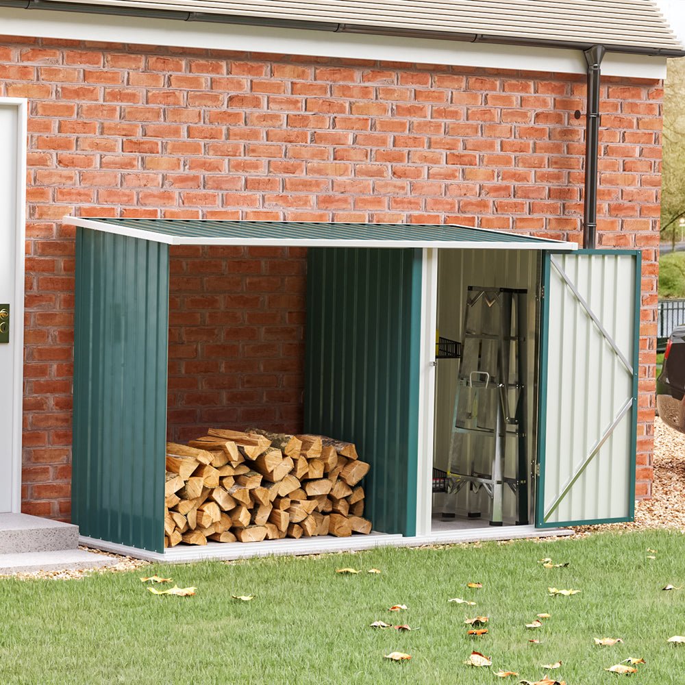 8ft Wood Outdoor Firewood Log Storage Shed - House Comfort