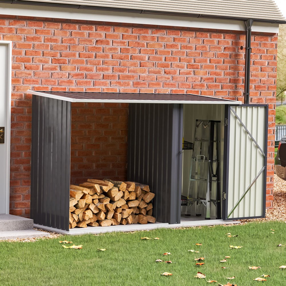 8ft Wood Outdoor Firewood Log Storage Shed - House Comfort