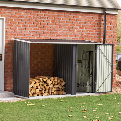 8ft Wood Outdoor Firewood Log Storage Shed - House Comfort