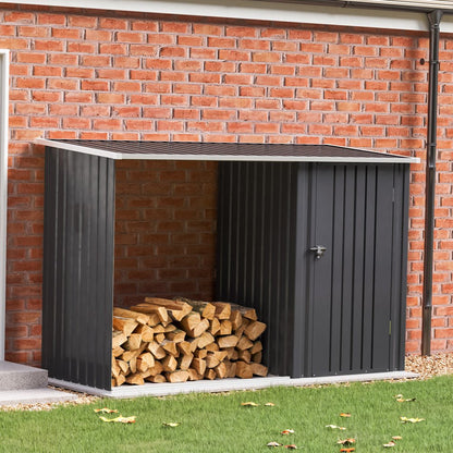8ft Wood Outdoor Firewood Log Storage Shed - House Comfort