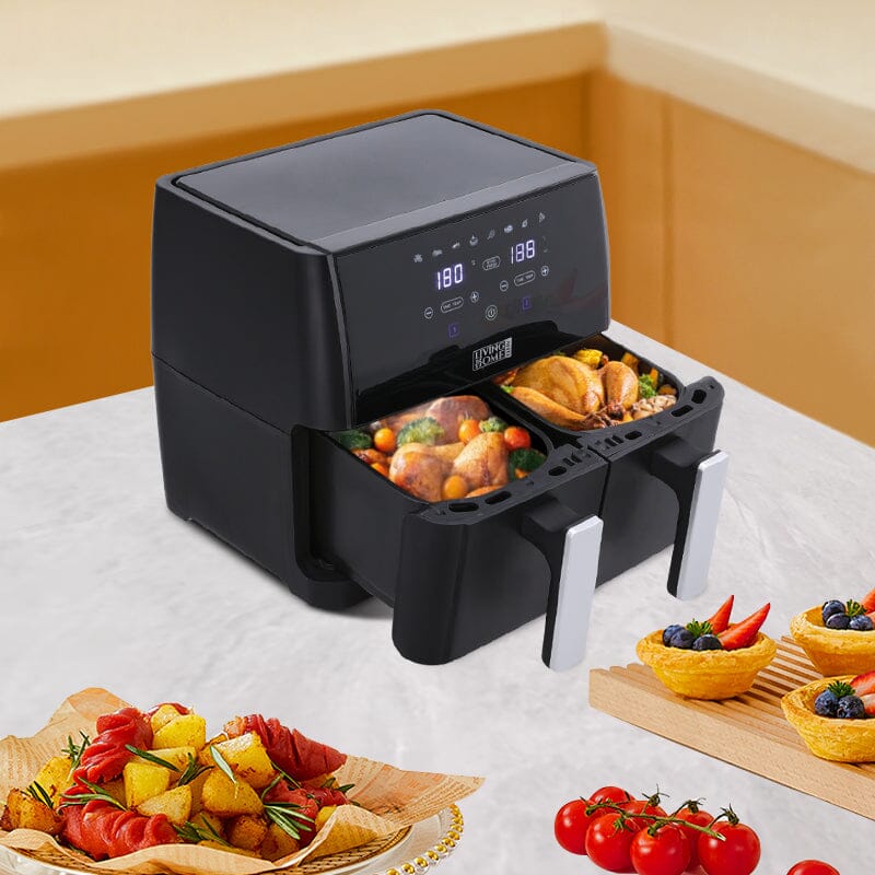 8L Black Touch Screen Air Fryer with Dual Basket - House Comfort